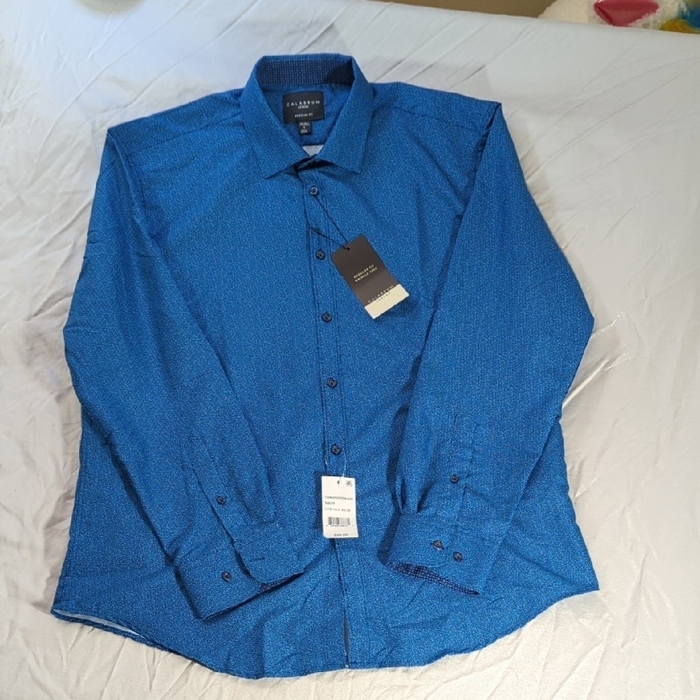 NEW CALABRUM LINDON  Blue Dress Shirt Classic Style, New With Tags, Beautiful!!?